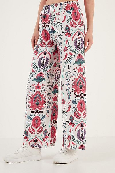 Lela Pantaloni cu tăietură relaxată cu model, cu talie elastică, pantaloni 5865217