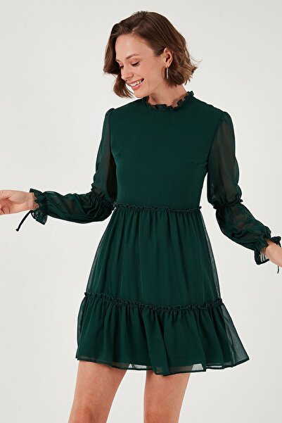 Lela Μίνι φόρεμα με κανονική εφαρμογή με όρθιο γιακά - ΦΟΡΕΜΑ με πλισέ και φόδρα 611EL345