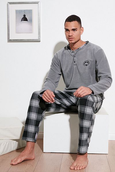 Buratti men's winter Fleece Pajama Set - Plaid, Crew Neck, Regular Fit 609610013 w4