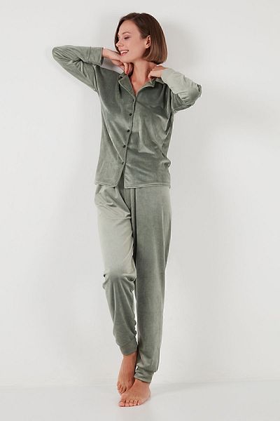 Lela Shiny Velvet Ribbed Pajamas Set - PYJAMAS SET 6097110