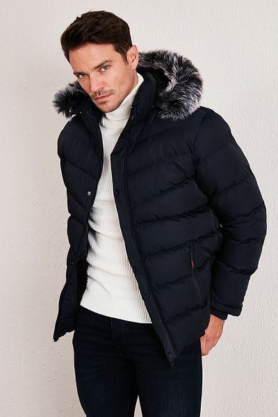 Buratti Slim Fit Faux Fur Plush Lined Removable Hooded Sweater Men's COAT 5761080 B