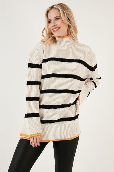 Lela Pulover tricotat cu mâneci largi, cu gât țesut în dungi PULL 4615144