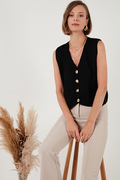 Lela Knitwear V-Neck Vest - Buttoned, Vest 4616177
