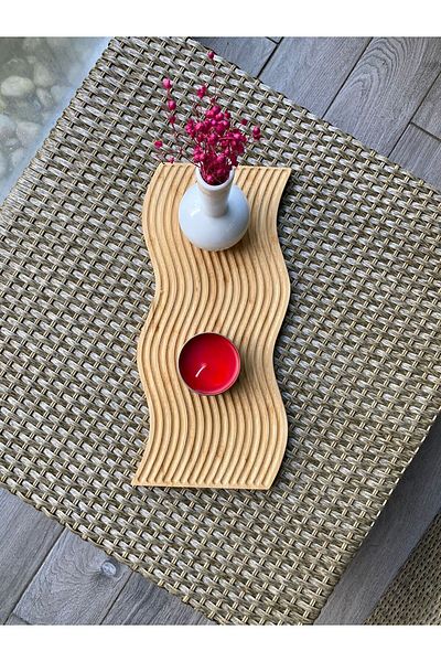 Janset Bamboo Wavy Presentation Tray, Cutting Board, Coffee Tray, Bamboo Decor