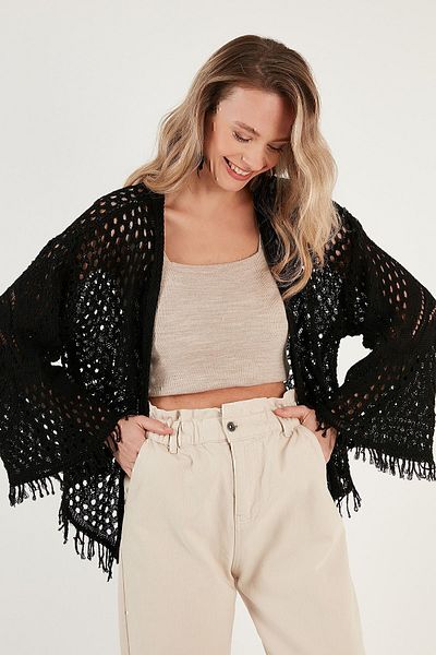 Lela Tasseled Openwork Knitwear Cardigan CARDIGAN 6071569