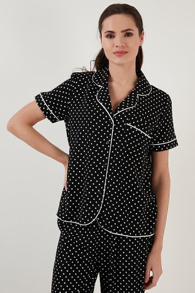Lela Polka Dot Comfortable Cut Shirt Collar Short Sleeve Pajama Set Pajama Set 6110102