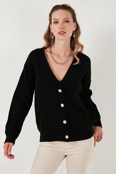 Lela V-Neck Patterned Standard Fit Knitted Cardigan - Cardigan 4616194