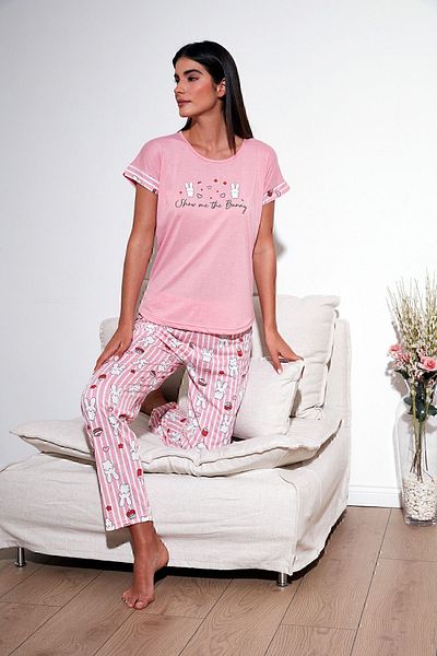 Lela Regular Fit Crew Neck Short Sleeve Pajamas Set PYJAMAS SET6097310