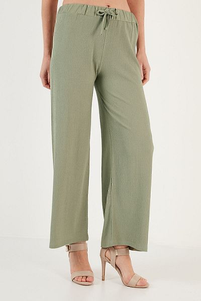 Lela Waist Tied Relaxed Cut Crinkle Bird Trousers PANT5862061