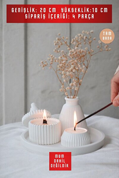 tambana Beyaz Sunumluk Takı Tabağı Dekoratif Tepsi Obje Seti 3 Parça Model 1003