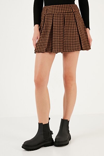 Lela Fustă mini pantaloni scurți cu pliuri din amestec de bumbac și lână