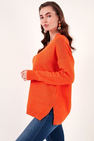 Lela Regular Fit V-Neck Long Knitwear Sweater with Slits on the Sides4616140