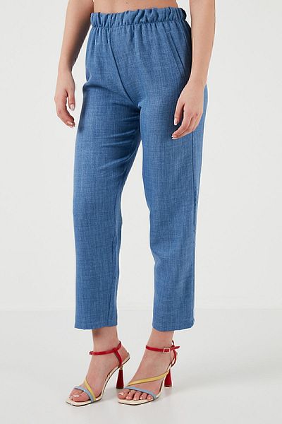 Lela Pantaloni cu talie elastică cu aspect de in - buzunare, model5865797
