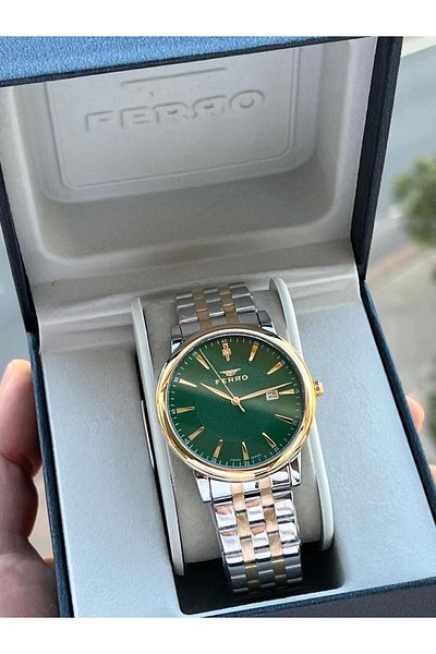 FERRO 30 Mt Water Resistant Men's Wristwatch - Steel Cord, Calendar Dial, Ef11479-D6