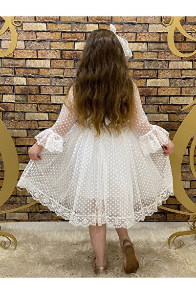 defada Λευκό Πριγκίπισσα Μοντέλο Παιδικό Φόρεμα με Δαντέλα με Πόρπη 23 Απριλίου