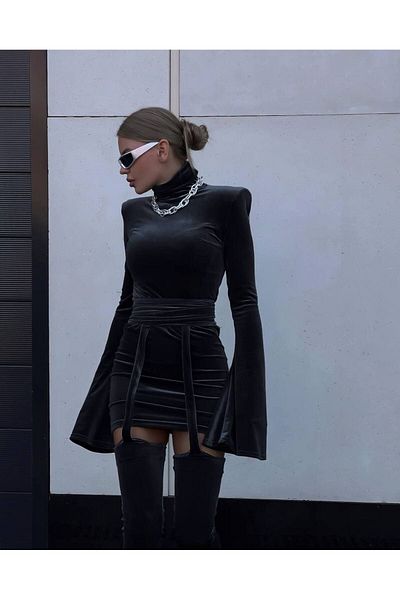 TAYT VEGAS ROCHIE FRANCEZĂ DE CATIFEA MOALE NEGRĂ
