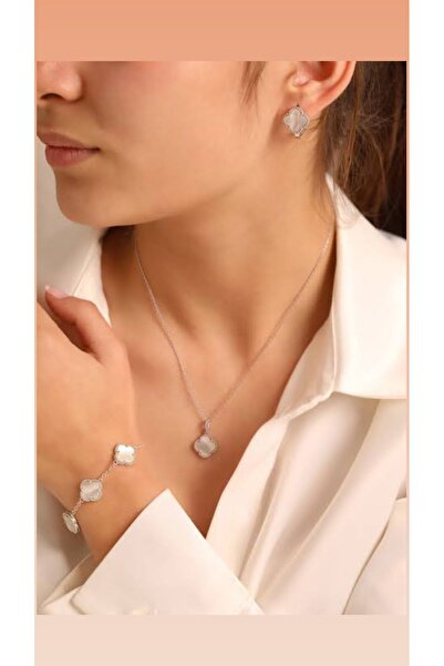 ANGELSS JEWELLERY Gümüş Kolye Bileklik Seti (Yonca Model Gümüş Kolye Bileklik Set)
