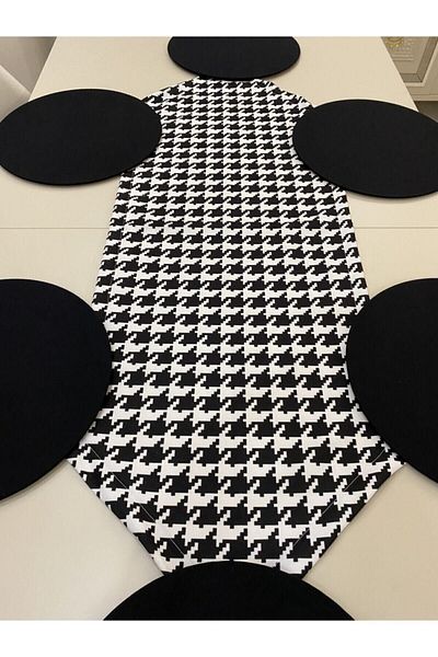 Premier Μαύρος δρομέας με μοτίβο Houndstooth και σετ 6 φορτιστών