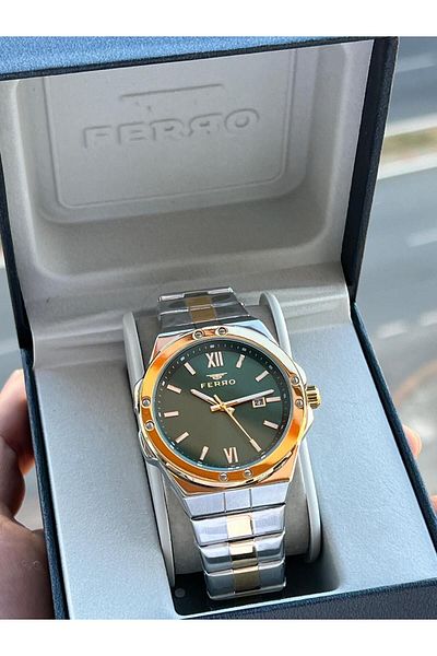 FERRO 30 Mt Water Resistant Men's Wristwatch - Steel Cord, Calendar Dial, Ef11357-D10