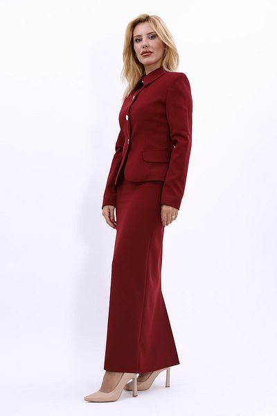 ÖNDER ÖZSOY Claret Red Peplum Jacket and Long Pencil Skirt Set