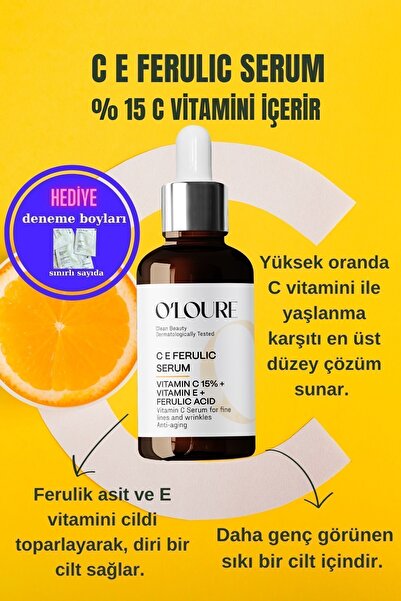 o'loure beauty C E Ferulic Serum %15 C Vitamini Aydınlatıcı Yaşlanma Karşıtı Ton Eşitleyici Cilt Serumu