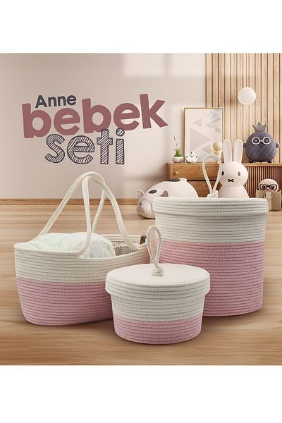 JASPER Jute Rope Straw Pink Mother Baby Care Bag Mother Baby Set Organizer