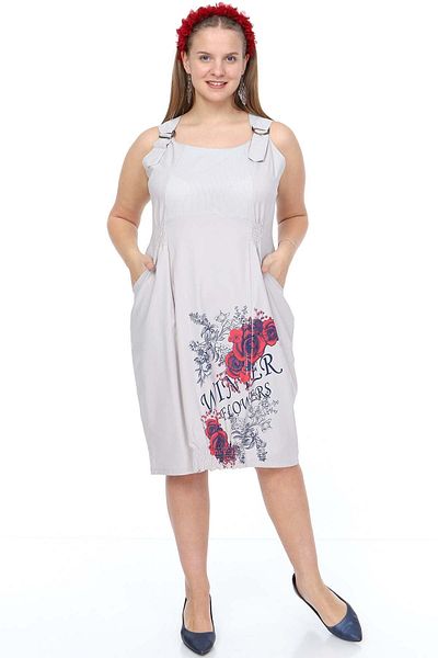 modayız Γκρι Φόρεμα Plus Size με λουράκι 20y-0914