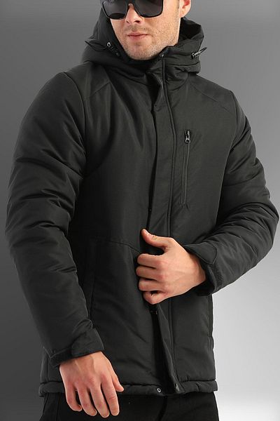 D1fference Men's Black Sports Jacket - Hooded, Windproof, Winter Parka