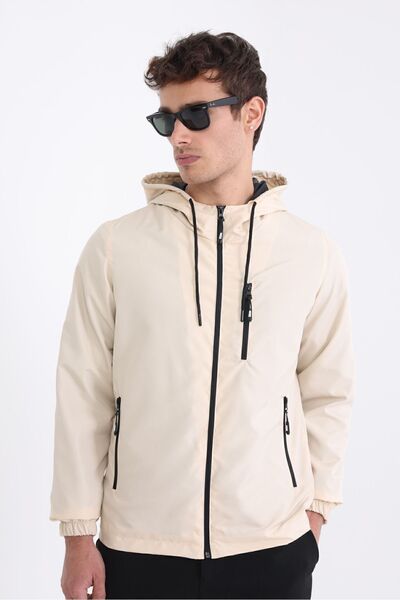 D1fference Чоловічий вітрозахисний плащ на підкладці бежевого кольору з кишенею на капюшоні
