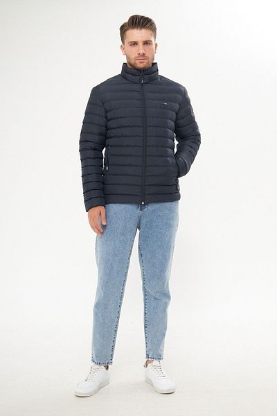 D1fference Men's Water Resistant Stand Collar Inflatable Winter Gel Fiber Filled Navy Blue Coat