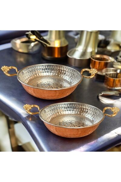 MY ZEY 2 Pieces Egg Menemen Copper Pan Hammer Forged 16 cm