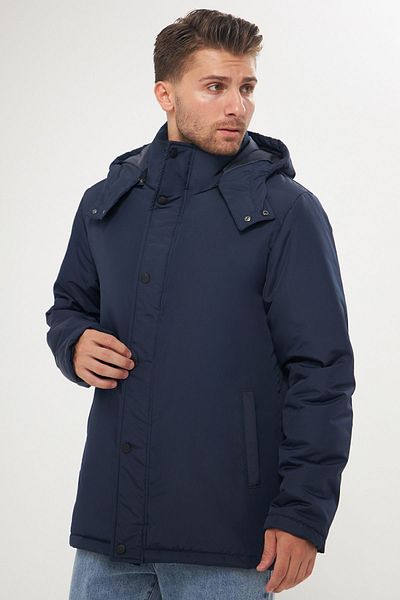 Goccix Men's Navy Blue Fiber Detachable Hooded Windproof Winter Coat & Coat & Parka