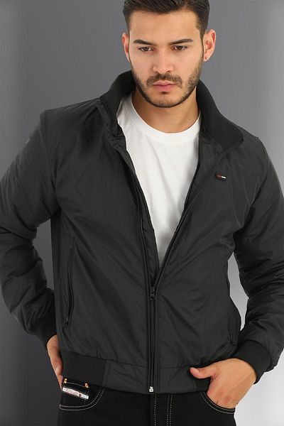 D1fference Men's Black Stand Collar Water and Wind Proof Quilted Fiber Sports Coat