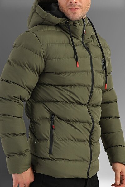 D1fference Men's Khaki Windproof Hooded Sports Winter Inflatable Coats