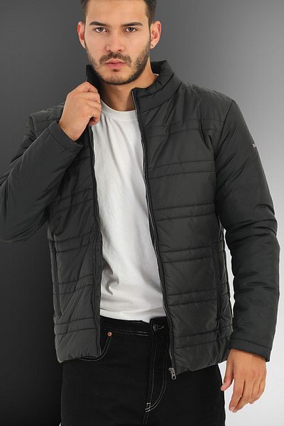 D1fference Men's Black Lined Windproof Stand Collar Sports Coat