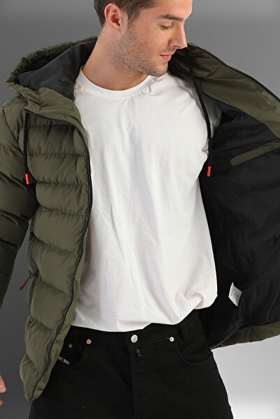 D1fference Men's Khaki Windproof Hooded Sports Winter Inflatable Coats