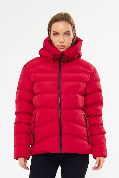 D1fference Női piros kapucnis szélálló puffer télikabát