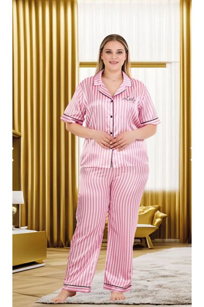 Cooqpoo Pink and White Stripes Size 2Xl-3Xl-4Xl Pajamas Set