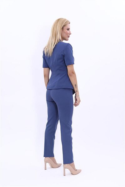 ÖNDER ÖZSOY Indigo Buckle Short Sleeve Jacket and Pipe Leg Pants Set
