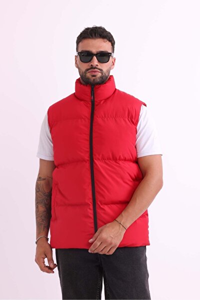 RİVERCLUP Erkek Astarlı Rüzgar Geçirmez Kırmızı Şişme Yelek