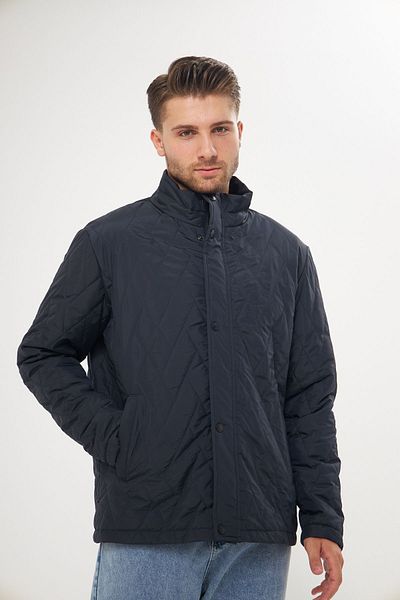 RİVERCLUP Men's Navy Blue Water and Windproof Stand Collar Quilted Patterned Coat