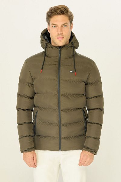 RİVERCLUP Men's Khaki Thick Lined Windproof Hooded Winter Puffer Jacket
