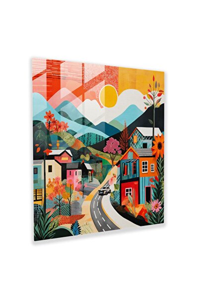 PaintedAnarchy Colorful Pop Art Village Glass Painting, Village, Fun Composit...