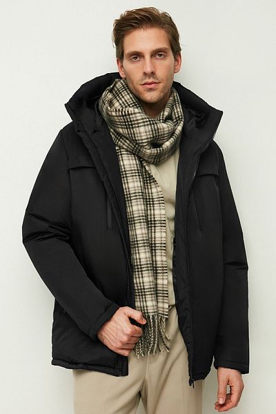 RİVERCLUP Men's Black Fiber Windproof Hooded Winter Coat & Coat & Parka