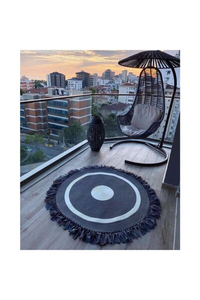 Halımax Milda Jüt Hasırlı El Örgüsü Kilim 39 Yuvarlak Füme