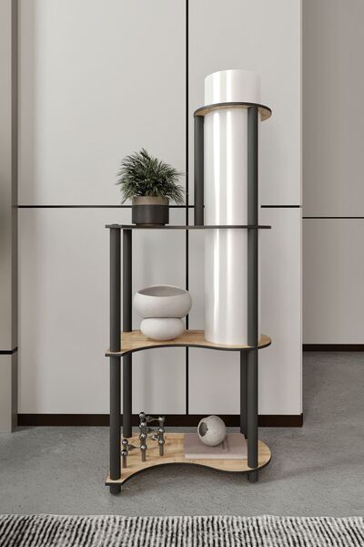 Halımax Tina Dekoratif Raflı Modern Lambader Beyaz Abajur