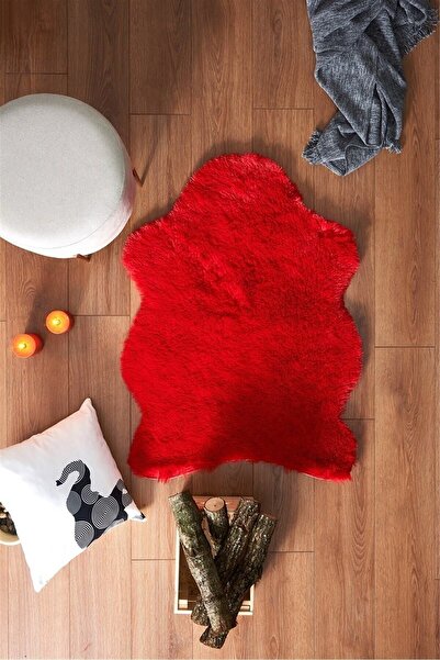 Halımax Tavşan Tüyü Kaymaz Tabanlı Kırmızı Post Peluş Halı