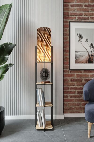 Halımax Luna Meşe Raflı Wave Modern Dekoratif Lambader
