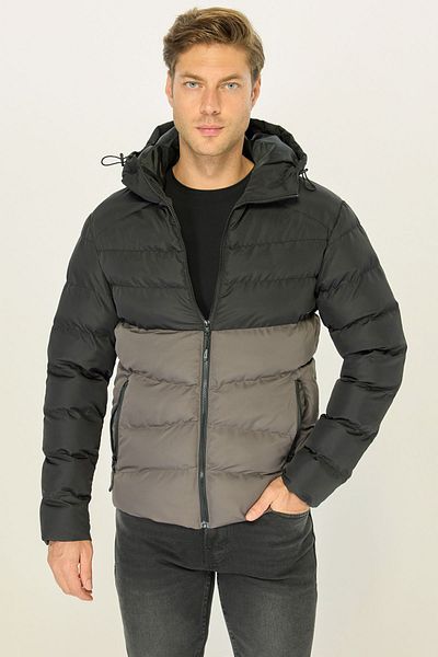 RİVERCLUP Men's Winter Puffer Jacket - Black Anthracite, Windproof, Padded