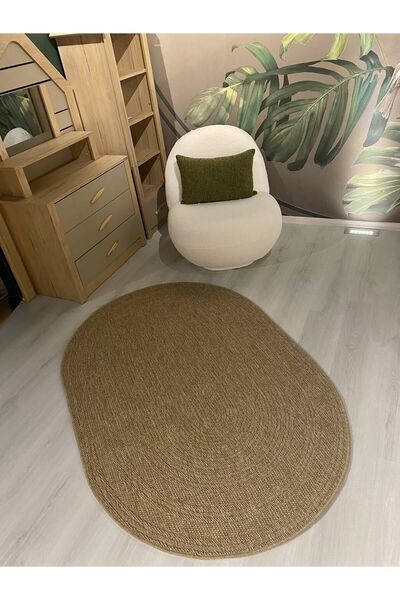 Halımax Seyran Halı İndia 668 Bej Hasır Dokulu Modern Dokuma Taban Hav Toz Vermez Halı Oval